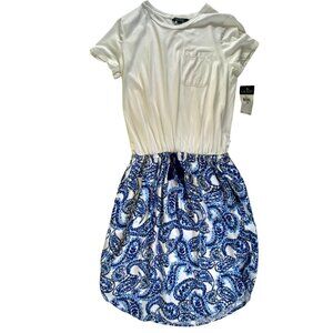 Lauren Ralph Lauren White & Blue Paisley Print Short Sleeve Dress Medium Preppie